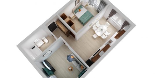 Apartament semifinisat cu 2 camere decomandate in Floresti